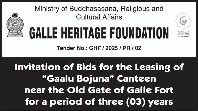 Invitation of Bids for the Leasing of “Gaalu Bojuna” Canteen near the Old Gate of Galle Fort for a period of three (03) years